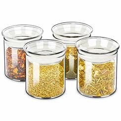 ZENS Glass Canister Set, Airtight Kitchen Canisters Jars of 4 with Glass Lids,10oz Fluid Ounce Empty Storage Jar Containers