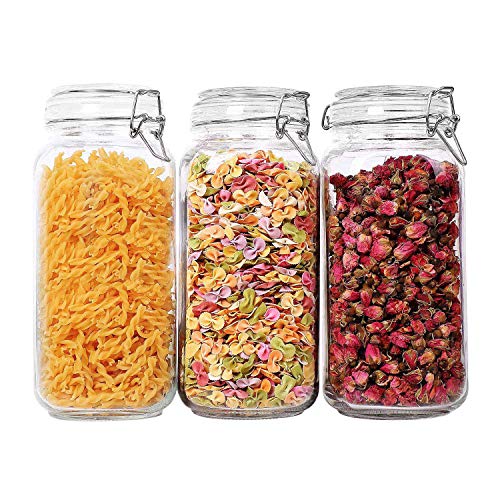 ComSaf Airtight Glass Canister Set of 3 with Lids 78oz Food Storage Jar Square - Storage Container with Clear Preserving Seal