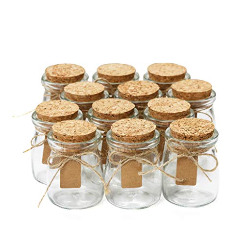 Otis Classic Small Glass Bottles With Cork Lids, Candle ContainersÂ - 12pc,  3.4oz Mini Mason Jar for Wedding Favors, Apothecary, DIY Arts