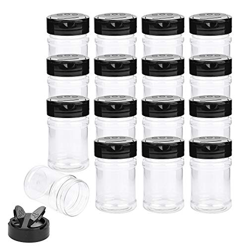 Yesland 16 Pcs Plastic Spice Jars/Bottles, 5 Oz PET Spice Containers BPA free with Black Cap, Perfect for Storing Spice,