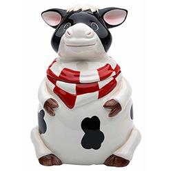 Cosmos Gifts 61759 Fine Ceramic Barnyard Milk Cow with Red Checkered Bandana Candy Jar, 6-3/4" H