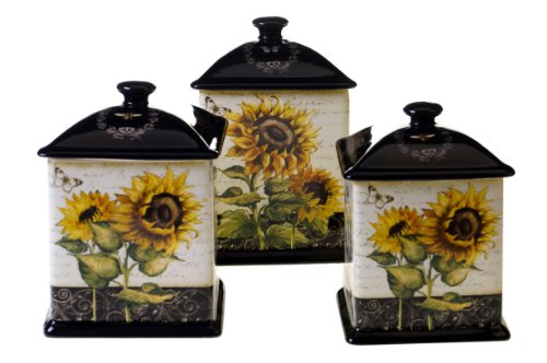 Certified International 3 Piece French Sunflowers Canister Set, 56 oz/60 oz/96 oz, Multicolored