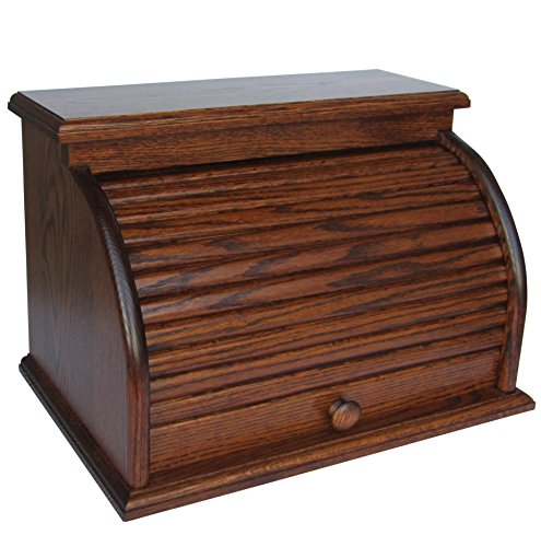 Amish Valley Products Roll Top Bread Box Amish Handcrafted Storage Oak Bin Wooden (Sorrel)