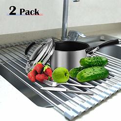 pozzolanas Roll up Dish Drying Rack, Folding Multipurpose Large Dish Rack Rustproof Silicone Dish Drainers Over Sink for