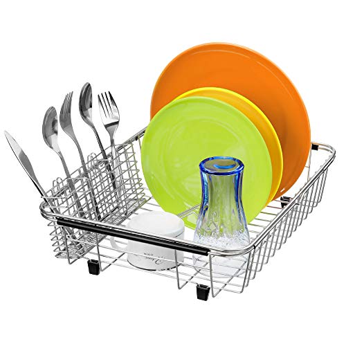 Slideep Expandable Dish Drying Rack, 304 Stainless Steel Over the Sink Dish Rack, in Sink or On Counter Dish Drainer with