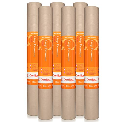 Con-Tact Brand Solid Grip Premium Non-Adhesive Contact Shelf and Drawer Liner, 18" x 4', Taupe, 6 Rolls