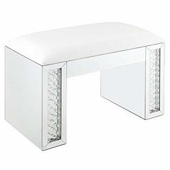 Acme Furniture Acme United 90158 Nysa Vanity Stool - Ivory PU&#44; Mirrored & Faux Crystals - 19 x 26 x 15 in.