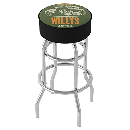 Trademark global Jeep Willys green 360 Degree Swivel Barstool with Foam Padded Seat, chrome Double Rung Base, Silver