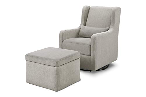 Carter's by Davinci Adrian Swivel Glider with Storage Ottoman in Grey Linen | Water Repellent and Stain Resistant Fabric