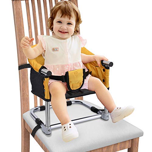 Toogel Portable Booster Seat Travel Feeding Seat, Baby Folding High Chair for Home & Travel, Toddler Booster Chair Yellow