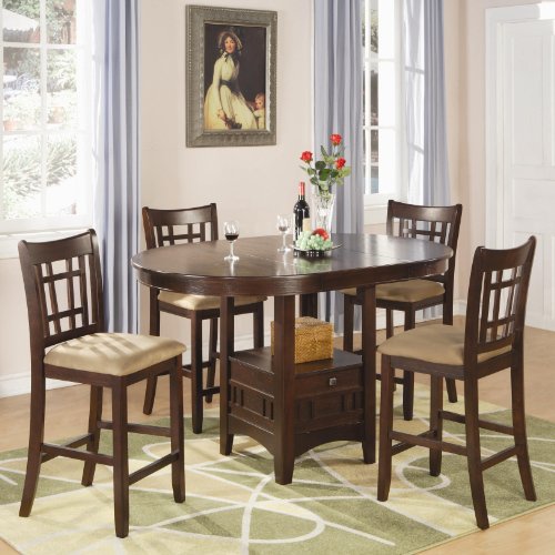 Coaster Home Furnishings Lavon 5-Piece Storage Counter Table Dining Set Warm Brown