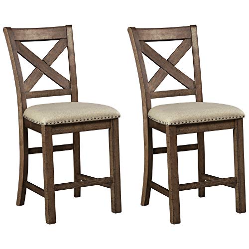 Signature Design by Ashley - Moriville Dining Barstools - Set of 2 - Pub Height - Casual Style - Gray/Brown