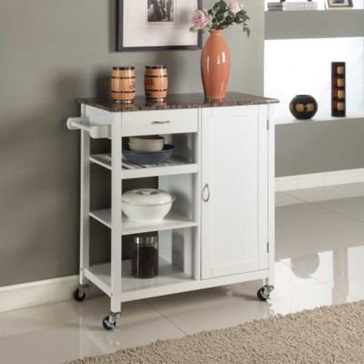 K & B Furniture InRoom Designs Kitchen Cart with Faux Marble Top; White