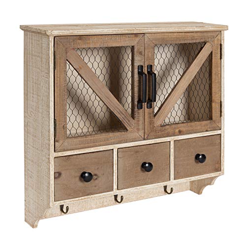 Kate and Laurel Hutchins Farmhouse Wooden Wall Cabinet with Chicken Wire 2-Door Front, Rustic and White-Washed Finish