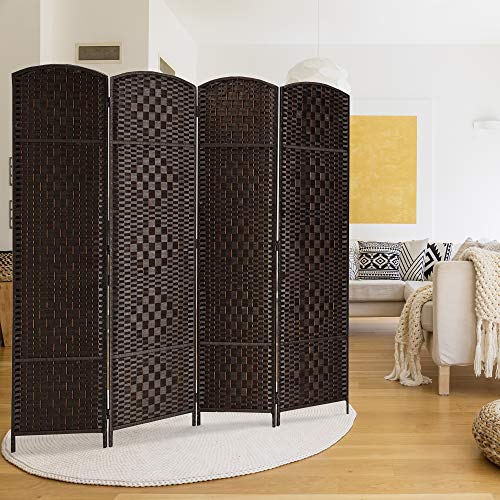 Rose Home Fashion RHF 6 ft. Tall-Extra Wide-Diamond Weave Fiber Room Divider,Double Hinged,4 Panel Room Divider/Screen, Room Dividers and