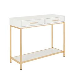 OSP Designs Alios Foyer Table, White Frame with Gold Plated Metal Legs