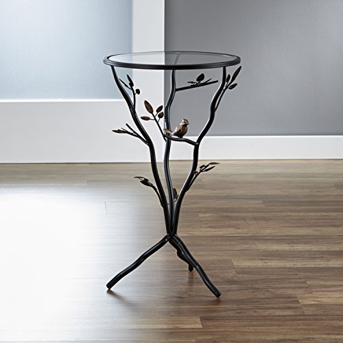 FirsTime & Co. Aged Bronze Bird and Branches Tripod Side Glass Tabletop Accent Table, 24" H x 14" W x 14" D
