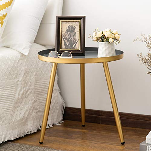 Aojezor Round Side Table, Metal End Table, Nightstand/Small Tables for Living Room, Accent Tables, Side Table for Small Spaces,Gold &