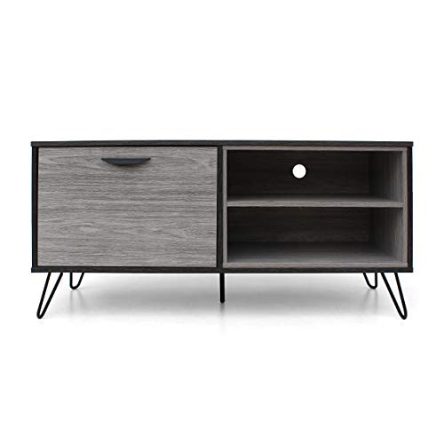 Christopher Knight Home Veda Mid-Century Modern Two-Toned Faux Wood TV Stand, Sonoma Grey Oak / Grey Oak / Black