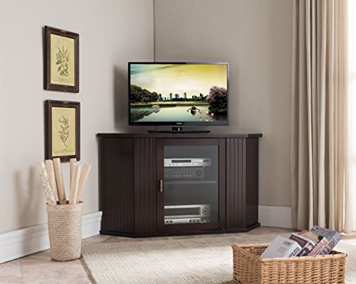 Kings Brand Furniture Kings Brand 47-Inch Walnut Wood Corner TV Stand Entertainment Center With Cabinets Storage Shelves