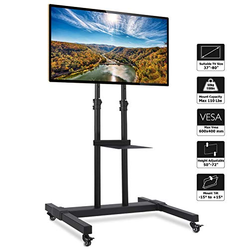 Rfiver Mobile TV Stand Rolling TV Cart with Tilt Mount and Locking Wheels for Most 37"-80" LCD LED Flat Screen Curved TVs,