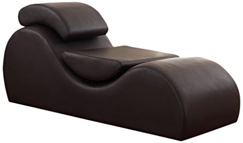 US Pride Furniture Faux Leather Deluxe Stretch Chaise Relaxation and Yoga Chair with Removable Pillows, Dark Brown