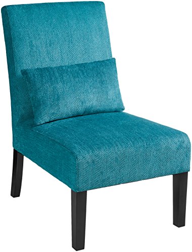 Roundhill Furniture Pisano Teal Blue Fabric Armless Contemporary Accent Chair with Kidney Pillow, Single