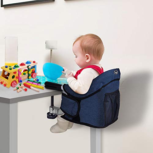 Toogel Hook On Chair, Clip on High Chair, Fold-Flat Storage Portable Feeding Seat, High Load Design, Attach to Fast Table Chair(Navy