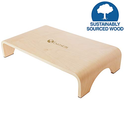 EARTHLITE Wooden Step Stool - 4'' High, Large Surface, Strong & Stable Bed Step, Foot Stool, Massage Step-Up