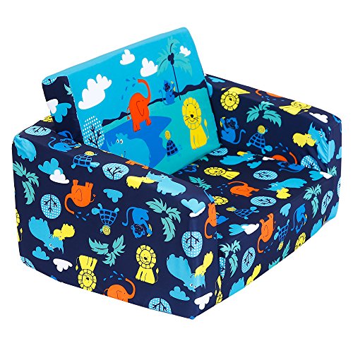 MallBest Children's Flip Open Sofa Bed Kids Upholstered Foam Chair Toddler Recliner (Red/Fire Truck)