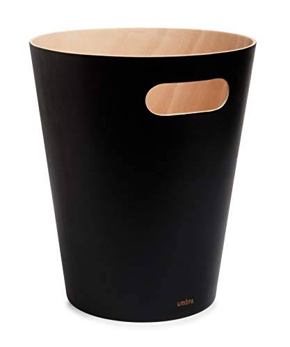 Umbra Woodrow 2 Gallon Modern Wooden Trash Can Wastebasket or Recycling Bin for Home or Office, Black