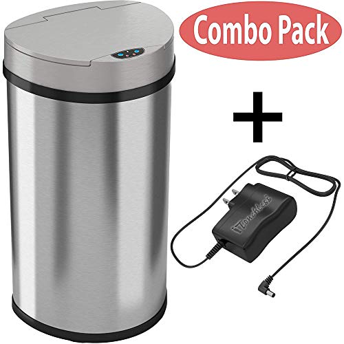 iTouchless 13 Gallon Semi-Round Extra-Wide Opening Sensor Touchless Trash Can with AC Adapter and Odor Control System,