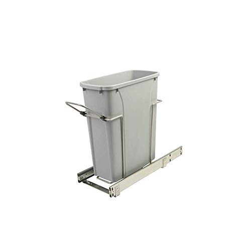 Knape & Vogt 8.375 in. x 20.125 in. x 17.313 in. 20 Qt. In-Cabinet Single Soft-Close Bottom-Mount Pull-Out Trash Can - Platinum