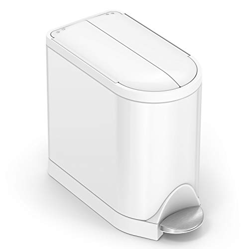 simplehuman CW2042 Butterfly Lid Bathroom Step Trash Can, White Stainless Steel, 10 Liter (Pack of 1)