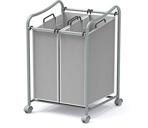 Simple Houseware 2-Bag Heavy Duty Rolling Laundry Sorter Cart, Silver