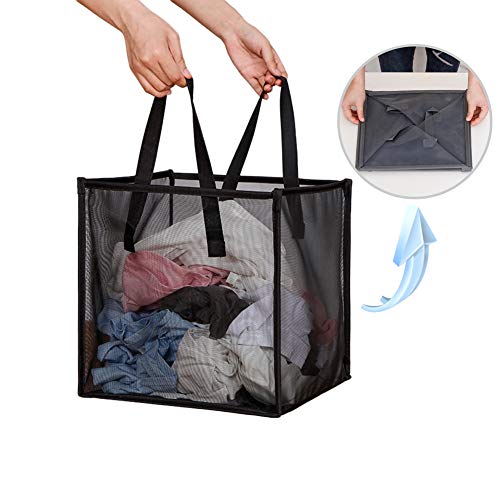 HONOMA Laundry Hamper Bag with Handles,Portable &Collapsible Dirty Clothes Mesh Basket Foldable for Washing Storage, Kids Room,Dorm