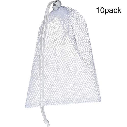 TecUnite 10 Pack Nylon Mesh Stuff Sacks Durable Mesh Bags with Sliding Drawstring for Breast Pump Dishwasher, White