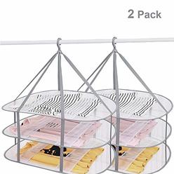 SUNTRY (2 Pack) 3-Tier Folding Clothes Drying Rack, Windproof Foldable Cloth Dryer with Fixing Band, Collapsible Hanging