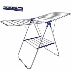 SONGMICS Clothes Drying Rack, with Bonus Sock Clips, Stainless Steel Gullwing Space-Saving Laundry Rack, Foldable for Easy