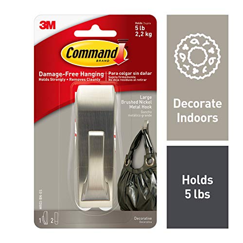 Command Metal Hook, Decorate Damage-Free, 1 hook, 2 strips, Silver (MR03-BN-ES)