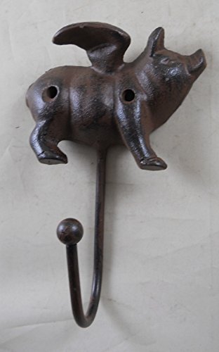 GSM Iron Flying Pig Coat Rack with a Hook,Brown