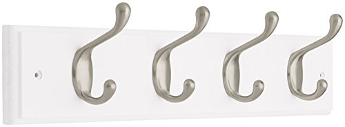 Liberty Hardware Liberty 129849 18-Inch Coat and Hat Hook Rail/Rack with 4 Heavy Duty Hooks, White and Satin Nickel