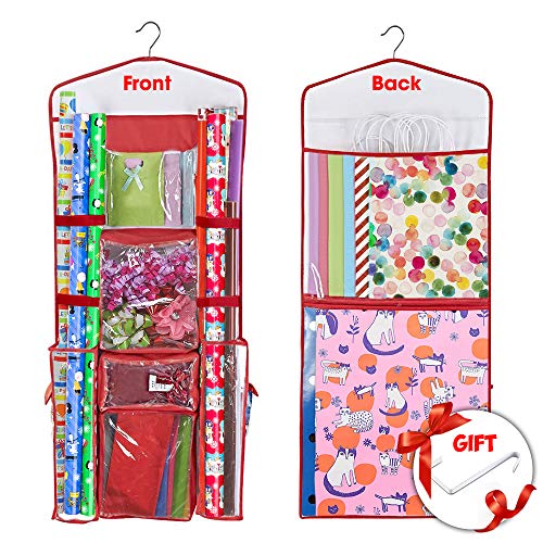 Primode Hanging Gift Wrapping Paper Storage Organizer Bag Double Sided  Multiple Front and Back Pockets Organize Your Gift Wrap, Gift