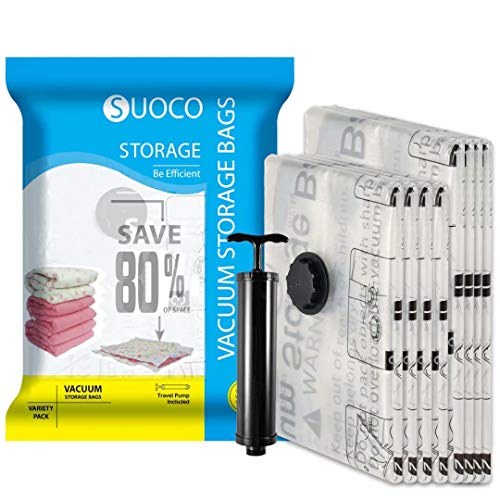 SUOCO Vacuum Storage Bags 8 Pack (4 x Large, 4 x Jumbo) Space Saver  Compression Bags with Hand Pump