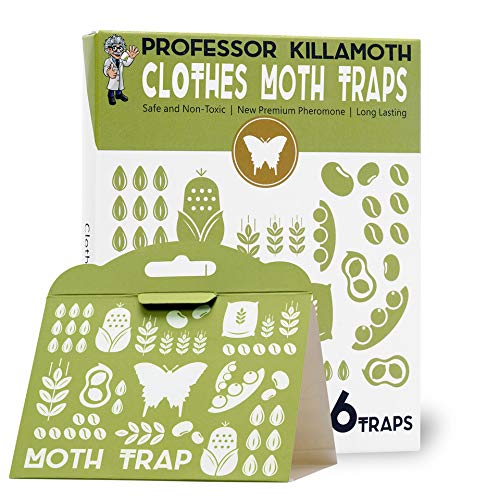 Professor Killamoth Clothes Moth Traps 6 Pack | Child and Pet Safe | No insecticides | Premium Attractant | Protect Clothes, Sweaters, Wool,