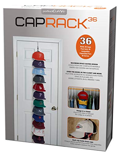 Perfect Curve Cap Rack System 36 â€“ Baseball Cap Organizer (12 clips hold up to 36 caps,Black)