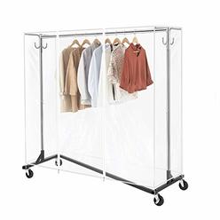 Greenstell Z-Base Garment Rack with Cover, Clothes Rack on Wheels with Brakes,Heavy Duty Durable Square Tubing Z Garment Rack