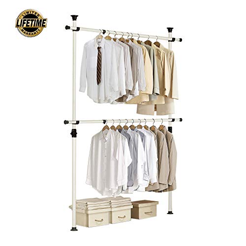Prince Hanger, 1-Touch Double Adjustable Hanger PHUS-0023, Holds 176lb per Bar, Heavy Duty 38mm Poles, Ivory