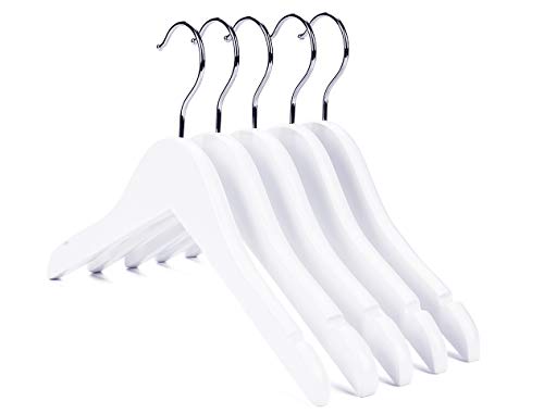 Nature Smile Kids Baby Children Toddler Wooden Shirt Coat Hangers with  Notches and Anti-Rust Chrome Hook Pack of 10 (White)