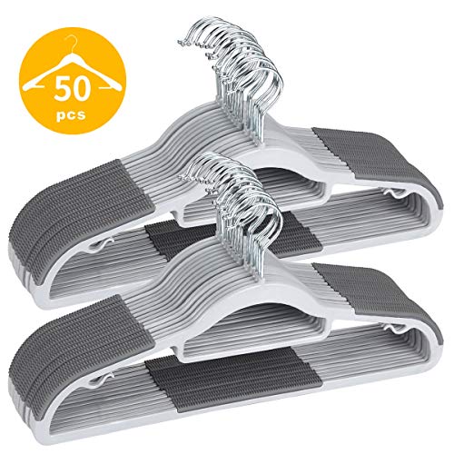 TIMMY Plastic Hangers 50 Pack Heavy Duty Dry Wet Clothes Hangers with Non-Slip Pads Space Saving 0.2" Thickness Super